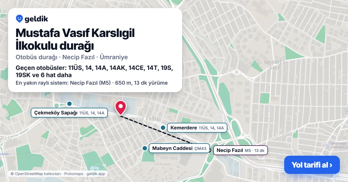 Mustafa Vasıf Karslıgil İlkokulu otobüs durağı haritada: konumu ve yakındaki duraklar