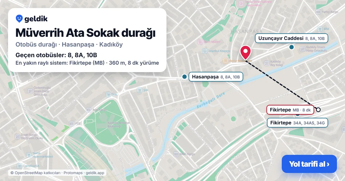 Müverrih Ata Sokak otobüs durağı haritada: konumu ve yakındaki duraklar