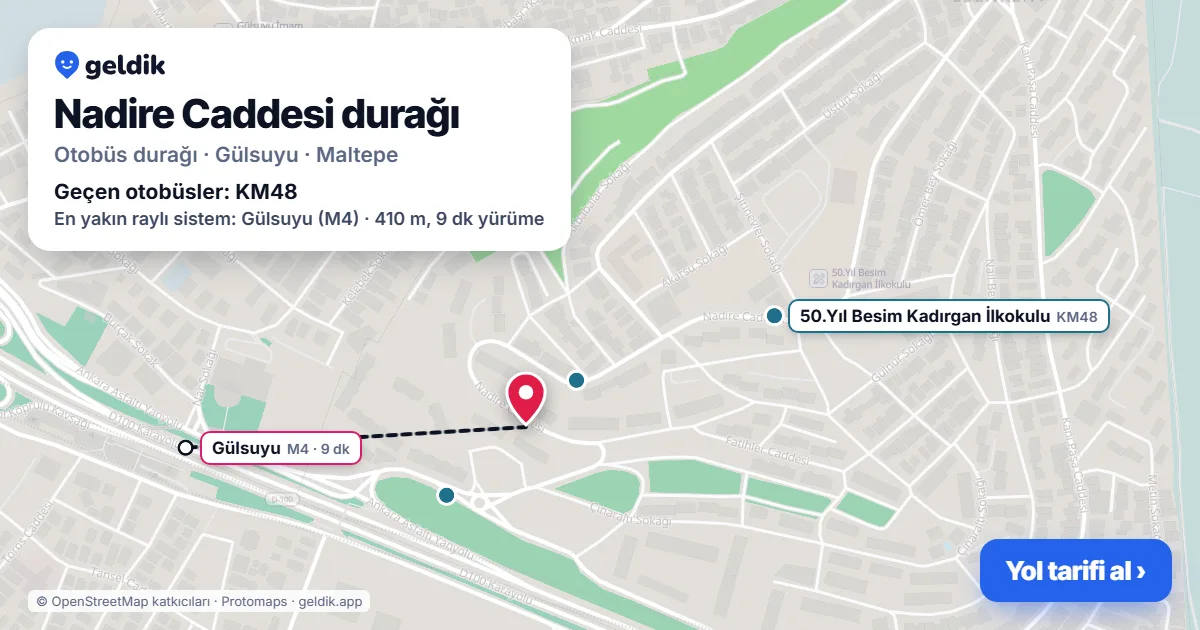 Nadire Caddesi otobüs durağı haritada: konumu ve yakındaki duraklar