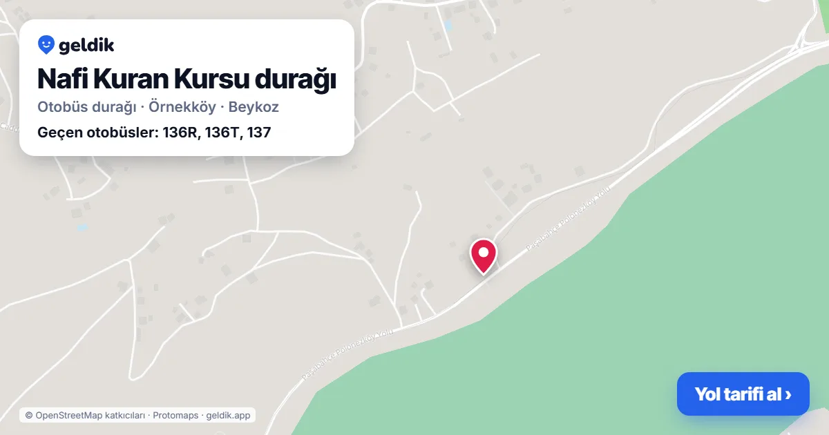 Nafi Kuran Kursu otobüs durağı haritada: konumu ve yakındaki duraklar