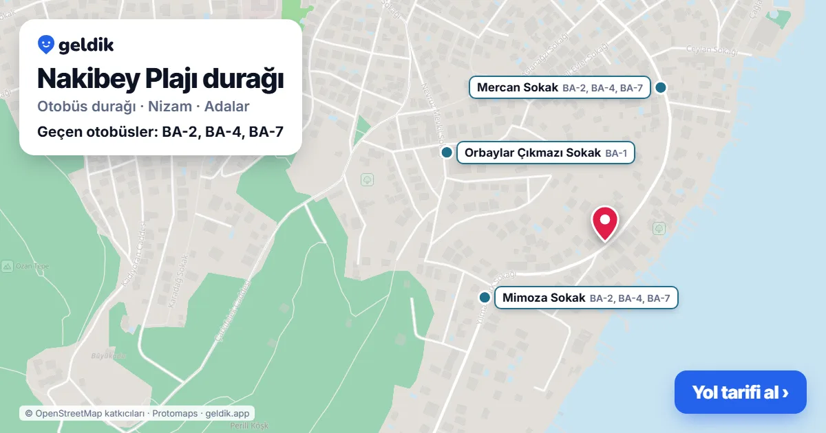 Nakibey Plajı otobüs durağı haritada: konumu ve yakındaki duraklar