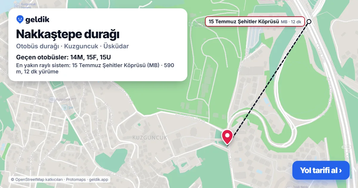 Nakkaştepe otobüs durağı haritada: konumu ve yakındaki duraklar