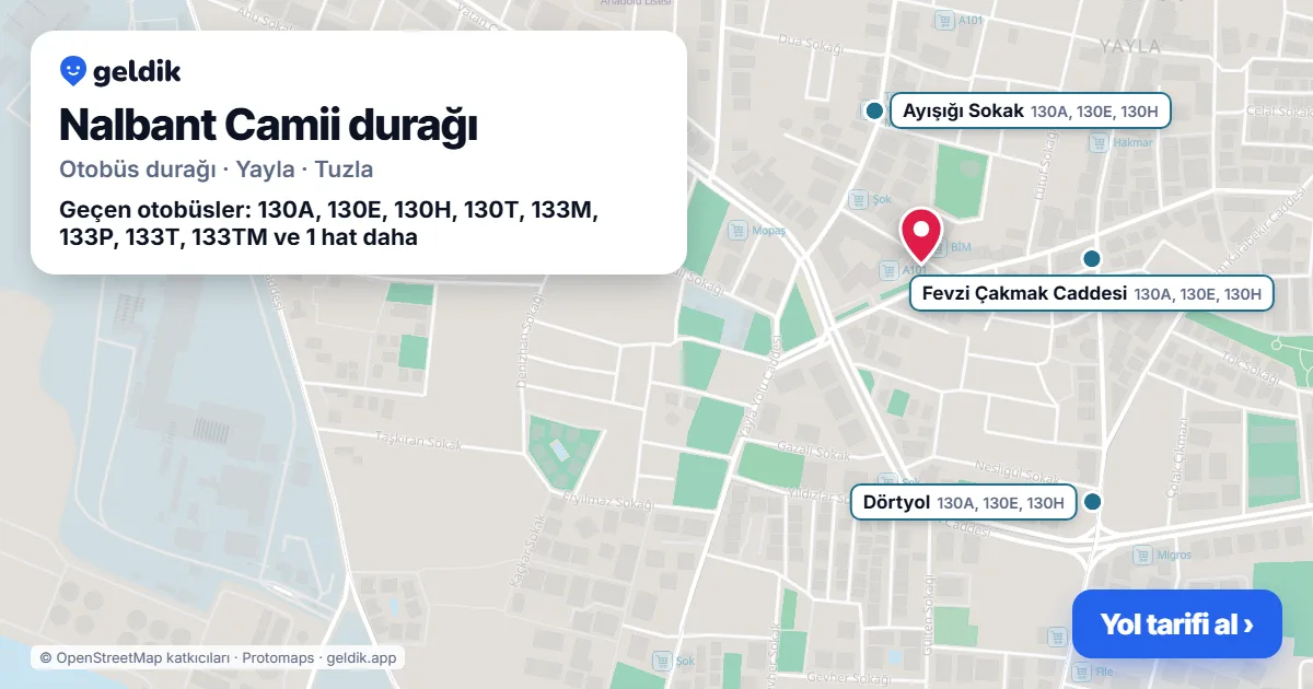Nalbant Camii otobüs durağı haritada: konumu ve yakındaki duraklar