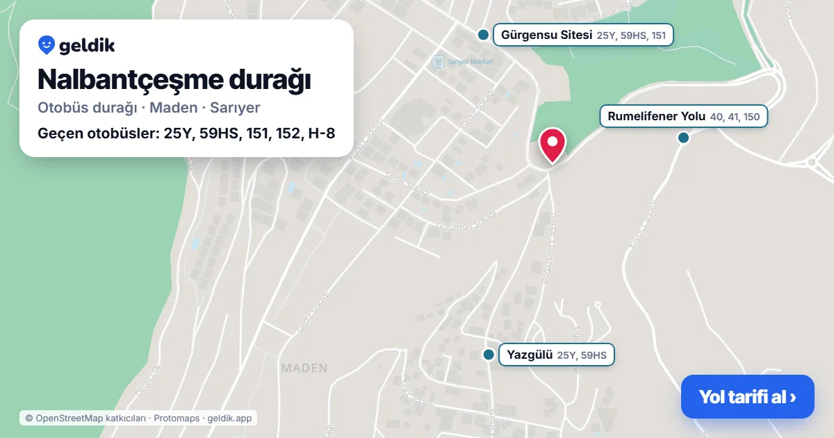 Nalbantçeşme otobüs durağı haritada: konumu ve yakındaki duraklar