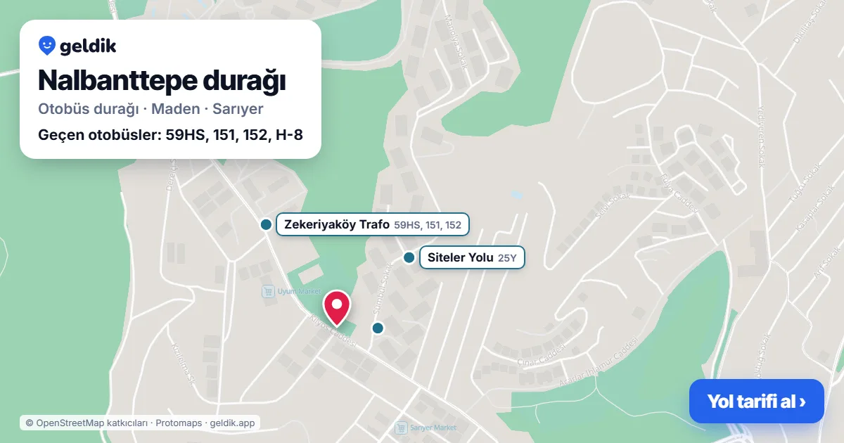 Nalbanttepe otobüs durağı haritada: konumu ve yakındaki duraklar