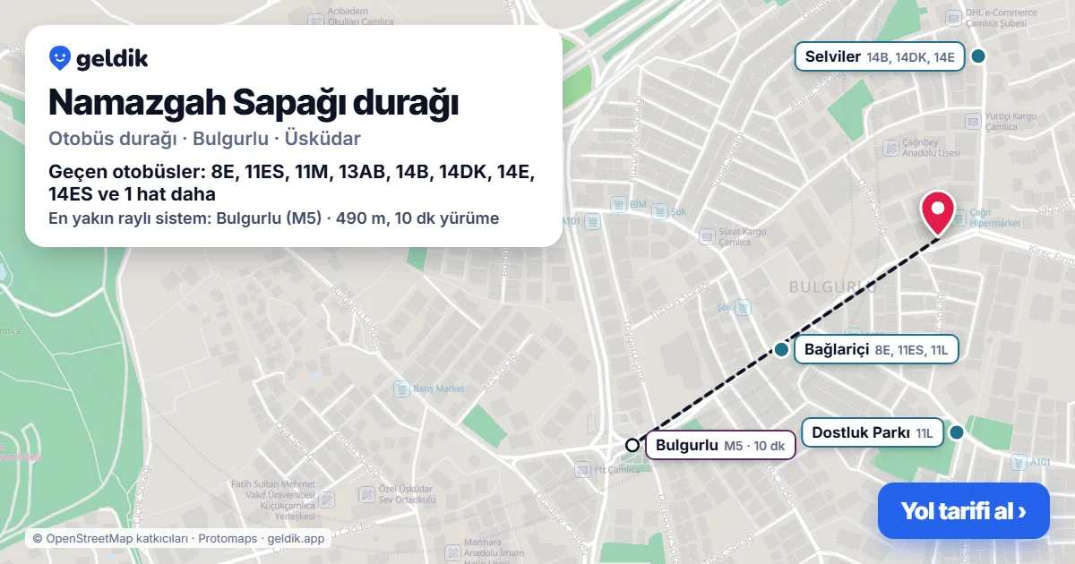 Namazgah Sapağı otobüs durağı haritada: konumu ve yakındaki duraklar