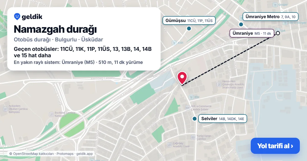 Namazgah otobüs durağı haritada: konumu ve yakındaki duraklar