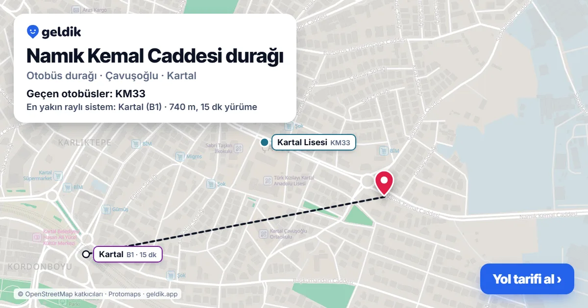 Namık Kemal Caddesi otobüs durağı haritada: konumu ve yakındaki duraklar