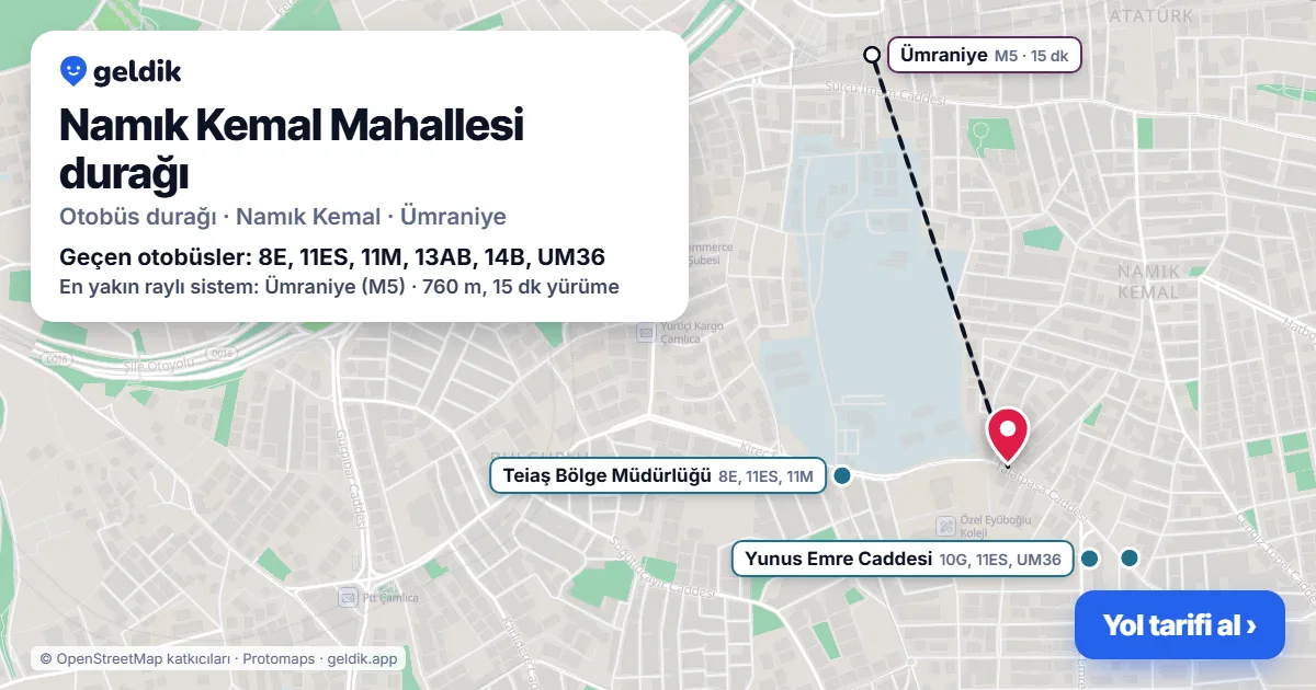 Namık Kemal Mahallesi otobüs durağı haritada: konumu ve yakındaki duraklar
