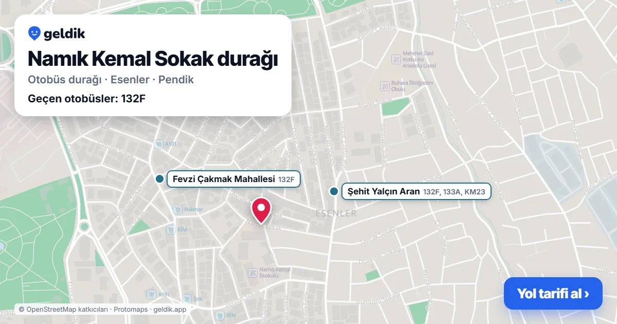 Namık Kemal Sokak otobüs durağı haritada: konumu ve yakındaki duraklar