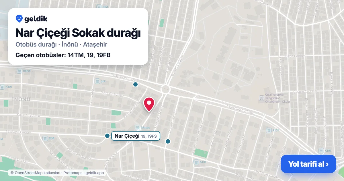 Nar Çiçeği Sokak otobüs durağı haritada: konumu ve yakındaki duraklar