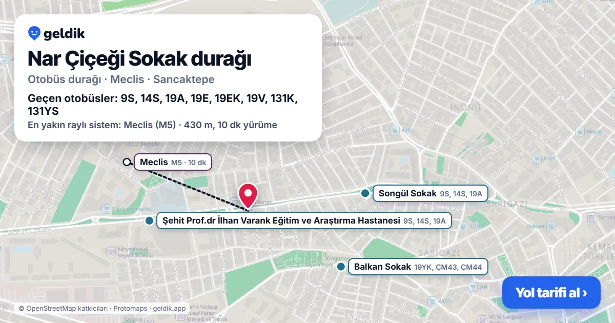 Nar Çiçeği Sokak otobüs durağı haritada: konumu ve yakındaki duraklar