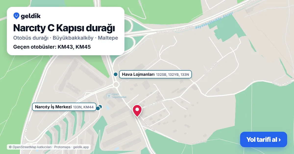 Narcıty C Kapısı otobüs durağı haritada: konumu ve yakındaki duraklar
