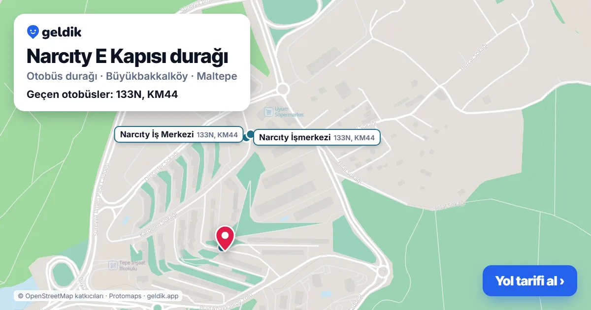 Narcıty E Kapısı otobüs durağı haritada: konumu ve yakındaki duraklar