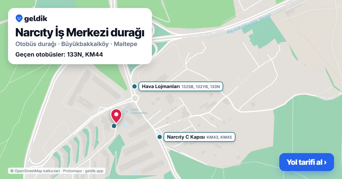 Narcıty İş Merkezi otobüs durağı haritada: konumu ve yakındaki duraklar