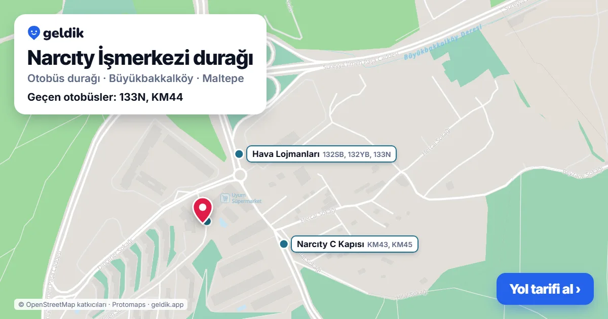 Narcıty İşmerkezi otobüs durağı haritada: konumu ve yakındaki duraklar