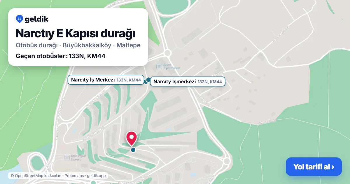 Narctıy E Kapısı otobüs durağı haritada: konumu ve yakındaki duraklar