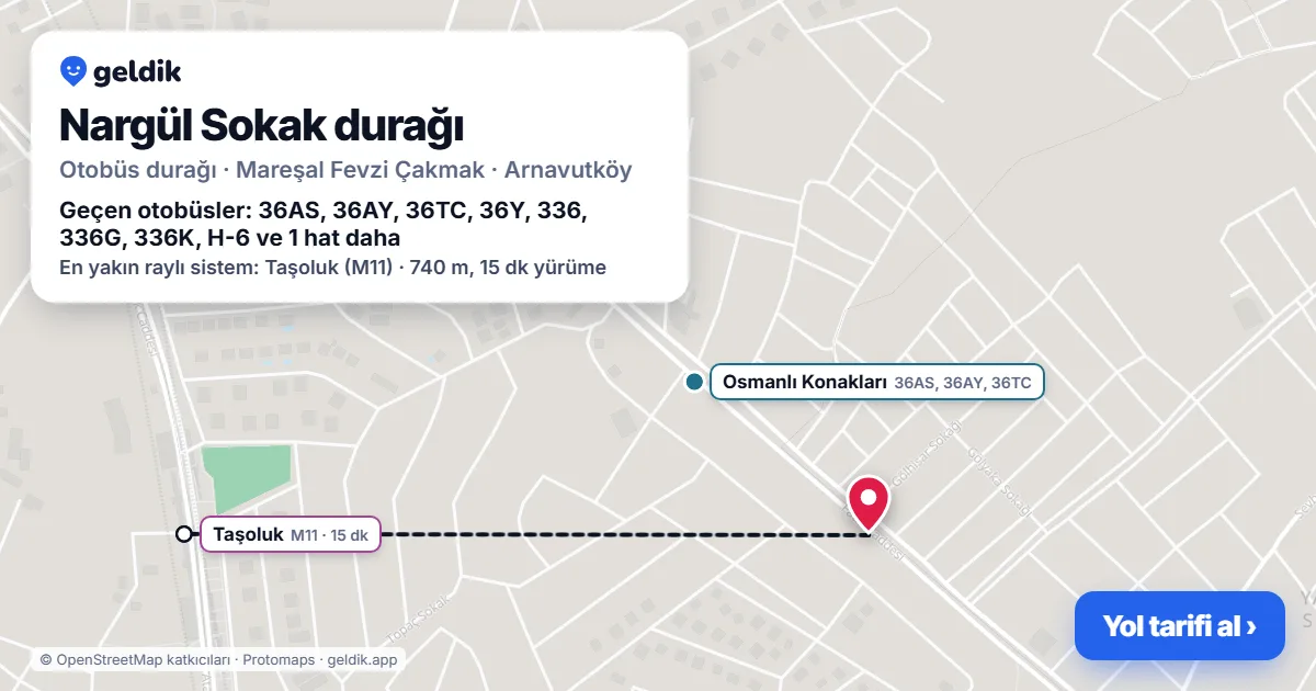Nargül Sokak otobüs durağı haritada: konumu ve yakındaki duraklar