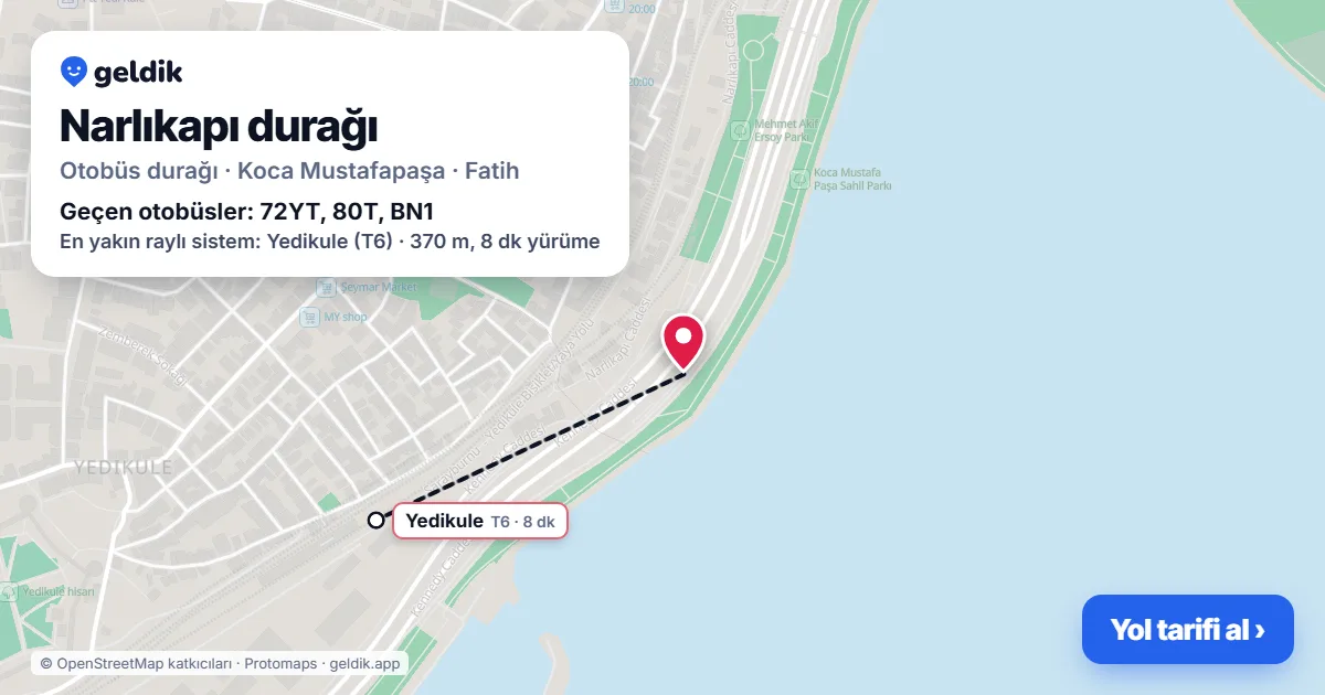 Narlıkapı otobüs durağı haritada: konumu ve yakındaki duraklar