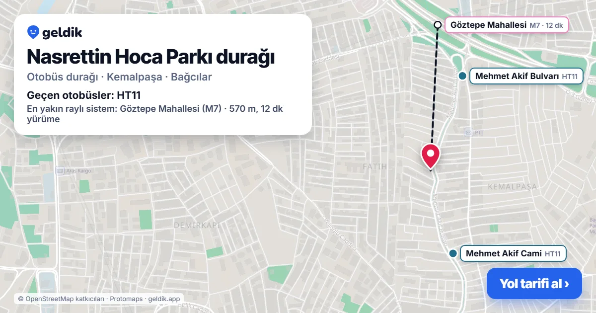 Nasrettin Hoca Parkı otobüs durağı haritada: konumu ve yakındaki duraklar