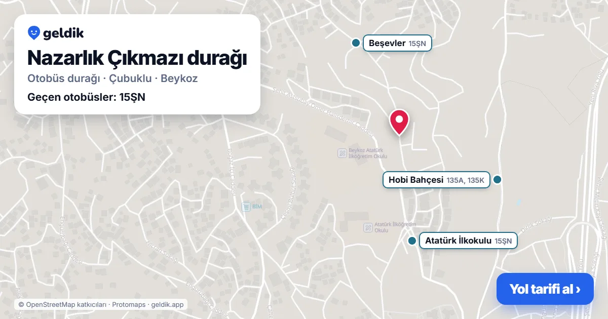 Nazarlık Çıkmazı otobüs durağı haritada: konumu ve yakındaki duraklar