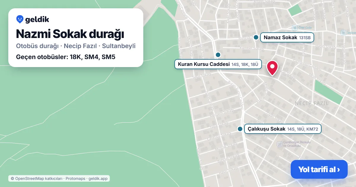 Nazmi Sokak otobüs durağı haritada: konumu ve yakındaki duraklar