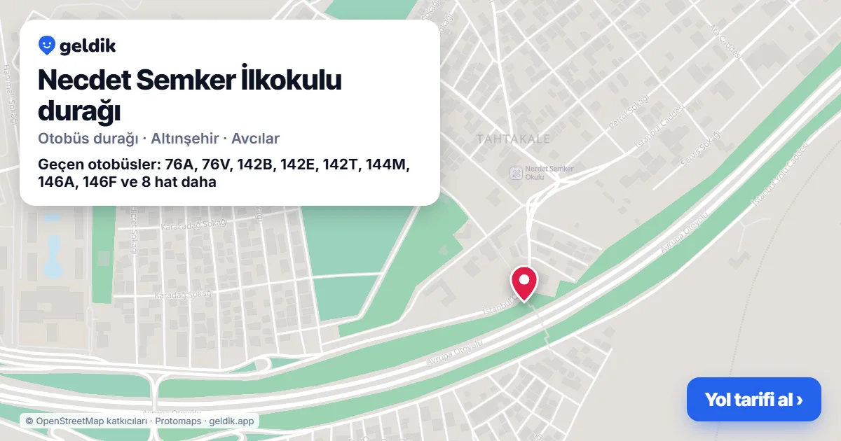 Necdet Semker İlkokulu otobüs durağı haritada: konumu ve yakındaki duraklar
