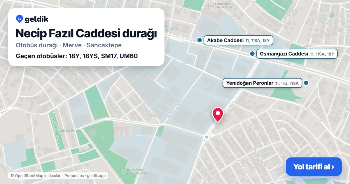 Necip Fazıl Caddesi otobüs durağı haritada: konumu ve yakındaki duraklar