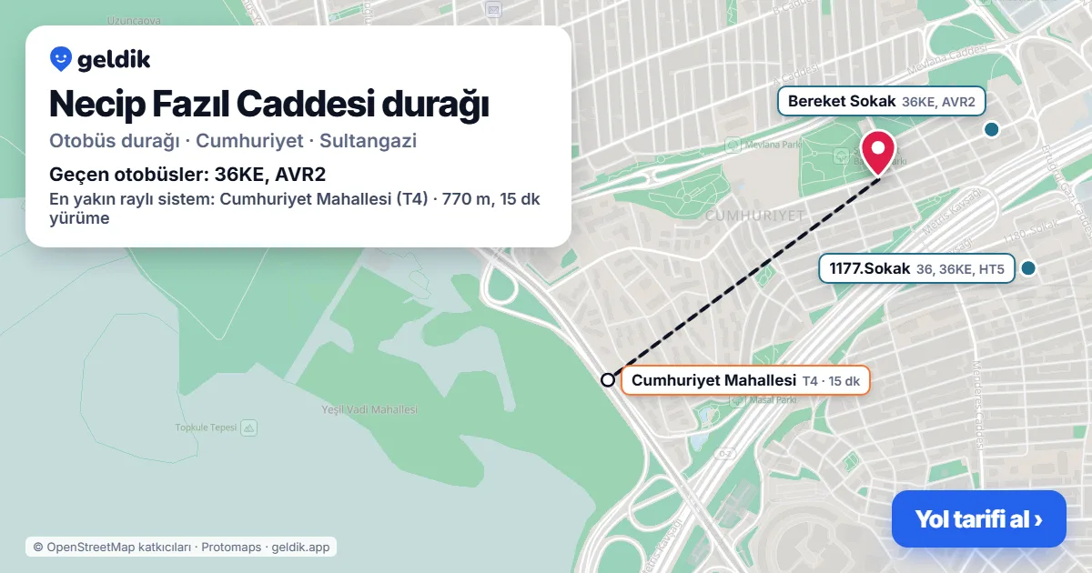 Necip Fazıl Caddesi otobüs durağı haritada: konumu ve yakındaki duraklar