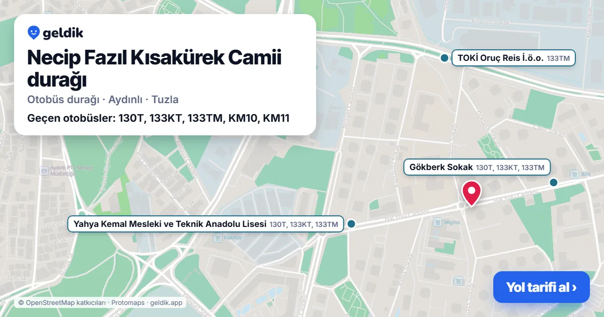 Necip Fazıl Kısakürek Camii otobüs durağı haritada: konumu ve yakındaki duraklar