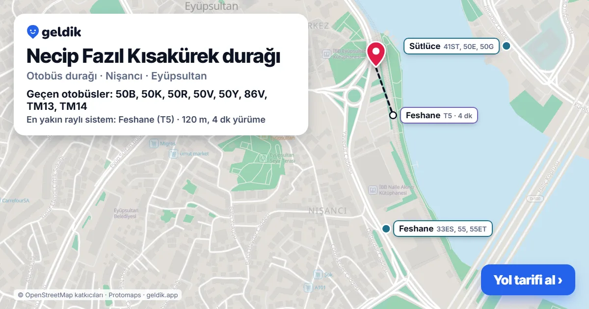 Necip Fazıl Kısakürek otobüs durağı haritada: konumu ve yakındaki duraklar