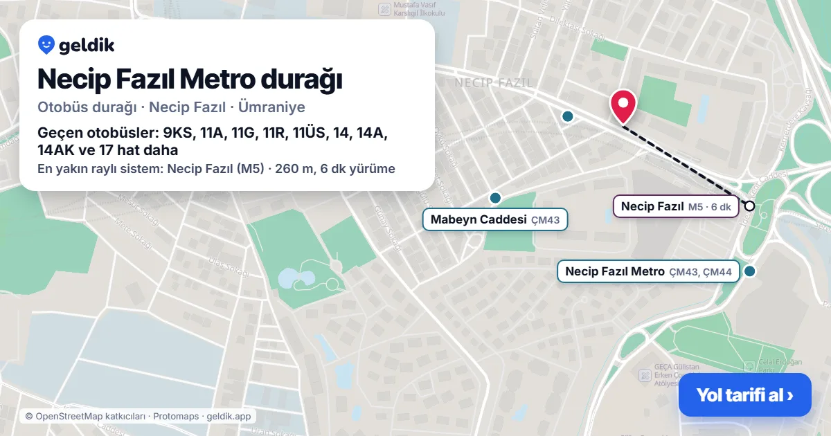 Necip Fazıl Metro otobüs durağı haritada: konumu ve yakındaki duraklar