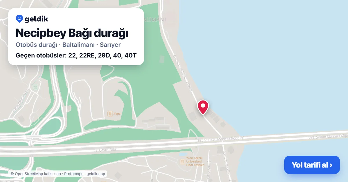 Necipbey Bağı otobüs durağı haritada: konumu ve yakındaki duraklar