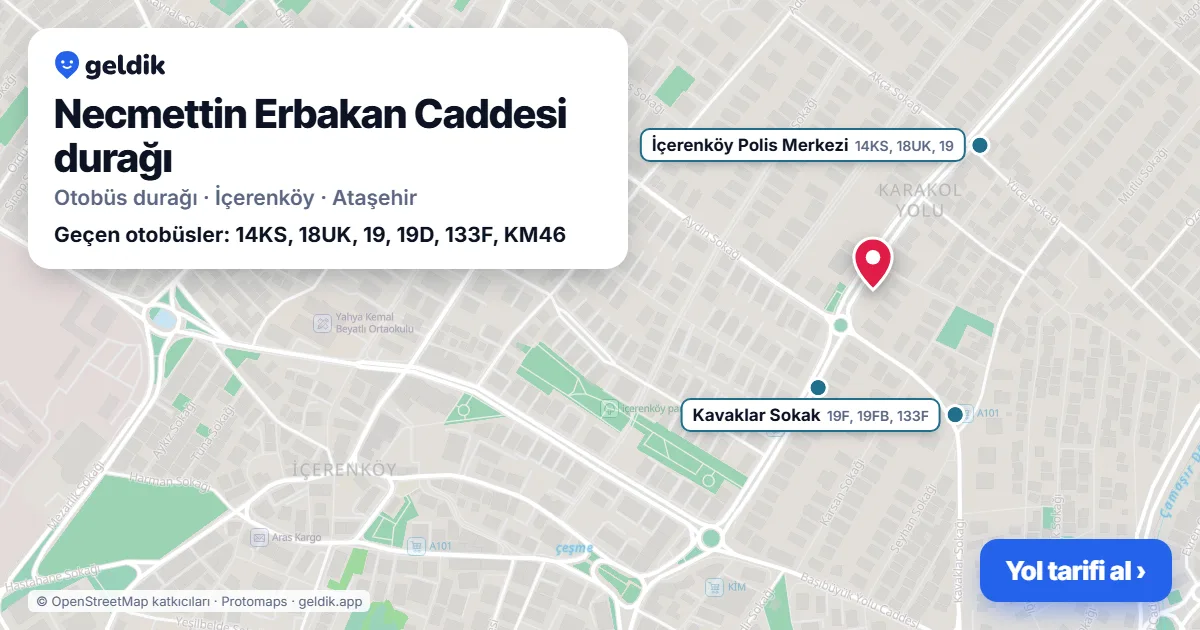 Necmettin Erbakan Caddesi otobüs durağı haritada: konumu ve yakındaki duraklar
