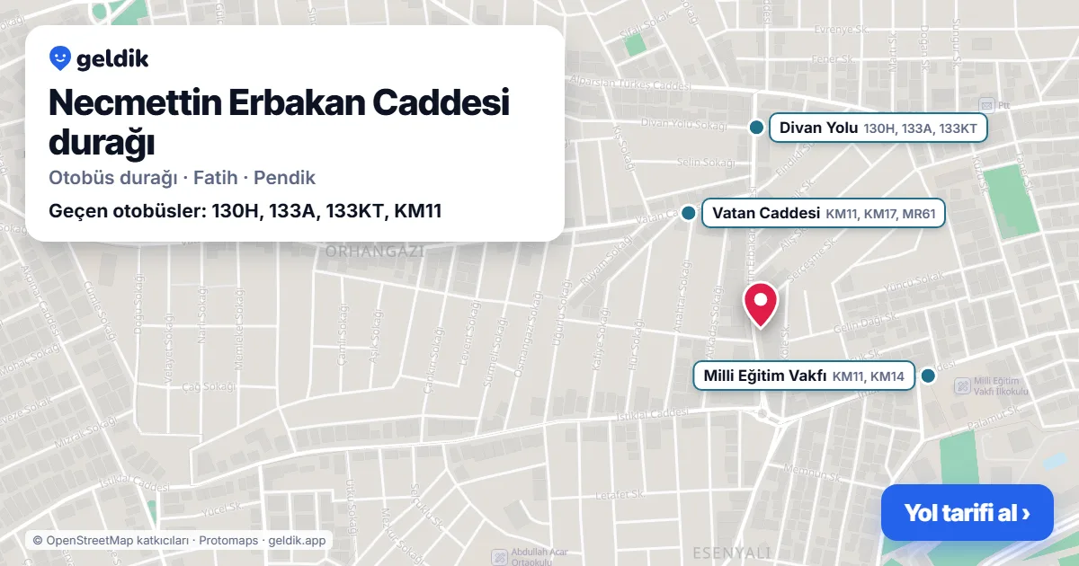 Necmettin Erbakan Caddesi otobüs durağı haritada: konumu ve yakındaki duraklar
