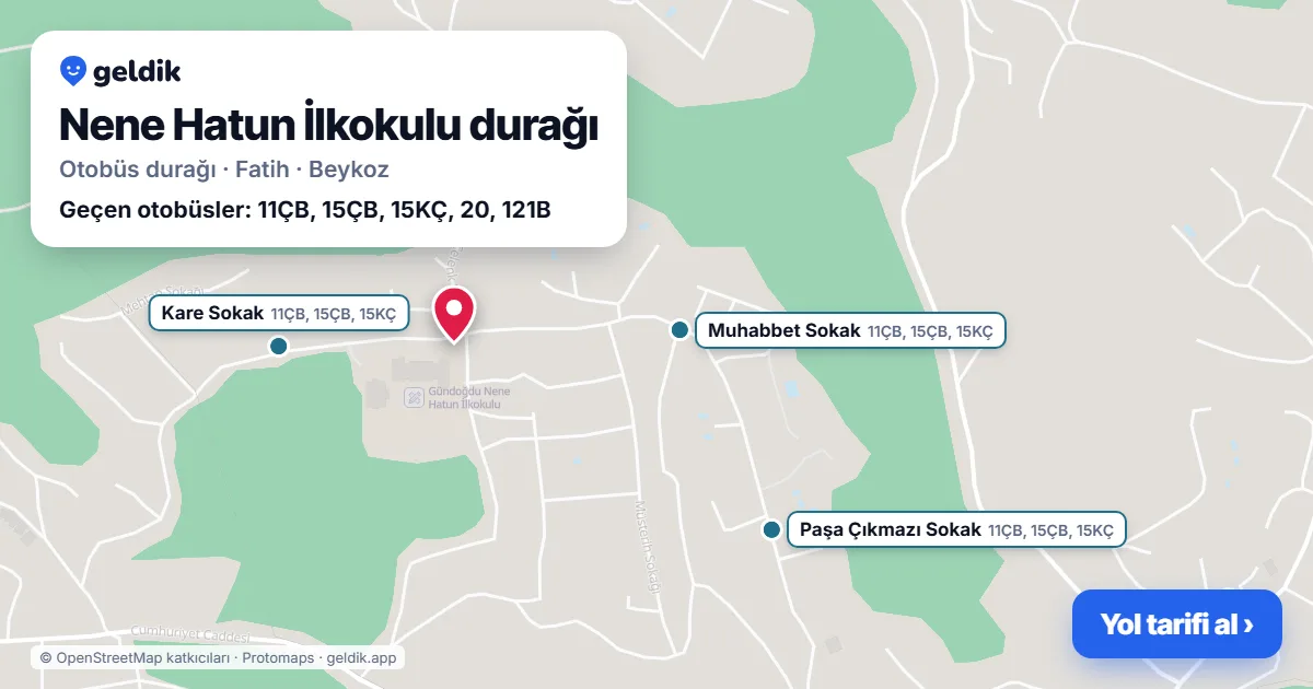 Nene Hatun İlkokulu otobüs durağı haritada: konumu ve yakındaki duraklar
