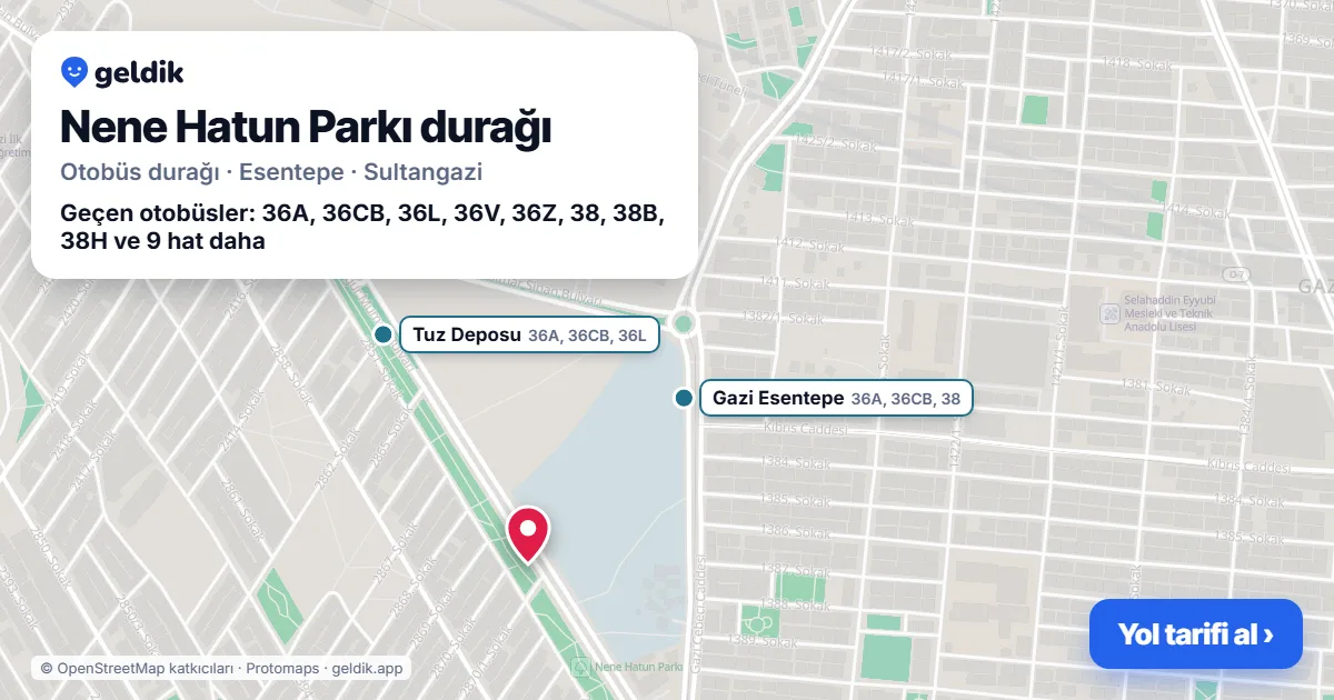 Nene Hatun Parkı otobüs durağı haritada: konumu ve yakındaki duraklar