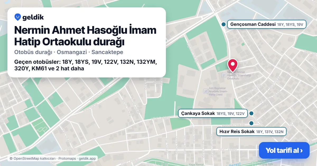 Nermin Ahmet Hasoğlu İmam Hatip Ortaokulu otobüs durağı haritada: konumu ve yakındaki duraklar