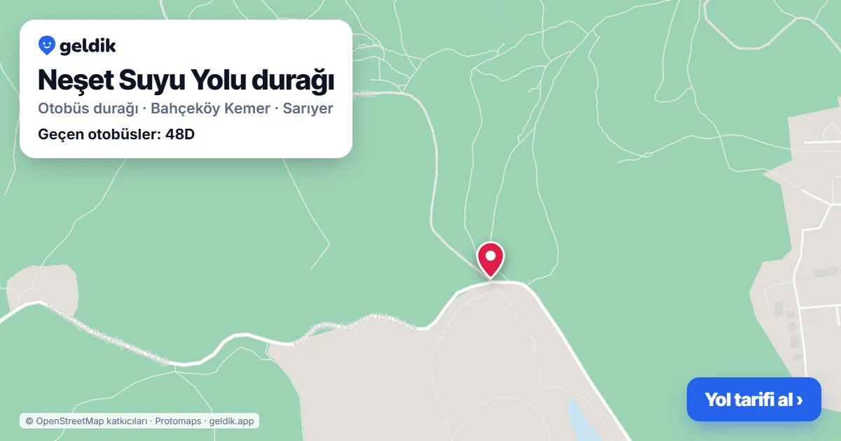 Neşet Suyu Yolu otobüs durağı haritada: konumu ve yakındaki duraklar