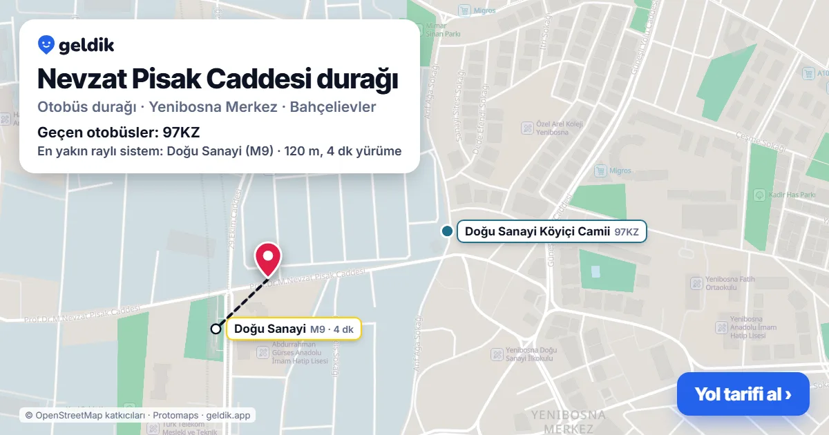 Nevzat Pisak Caddesi otobüs durağı haritada: konumu ve yakındaki duraklar