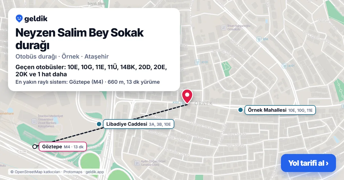 Neyzen Salim Bey Sokak otobüs durağı haritada: konumu ve yakındaki duraklar