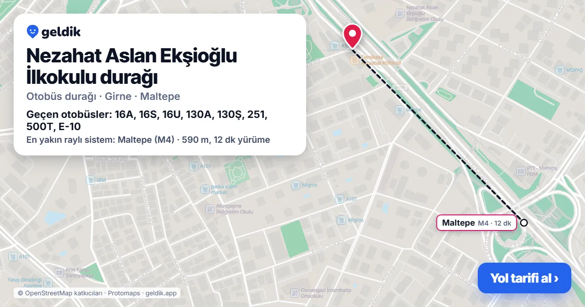 Nezahat Aslan Ekşioğlu İlkokulu otobüs durağı haritada: konumu ve yakındaki duraklar