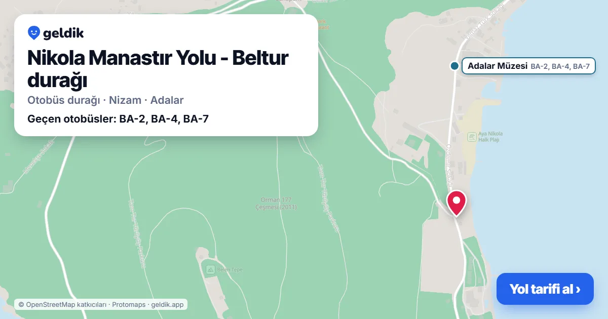 Nikola Manastır Yolu - Beltur otobüs durağı haritada: konumu ve yakındaki duraklar