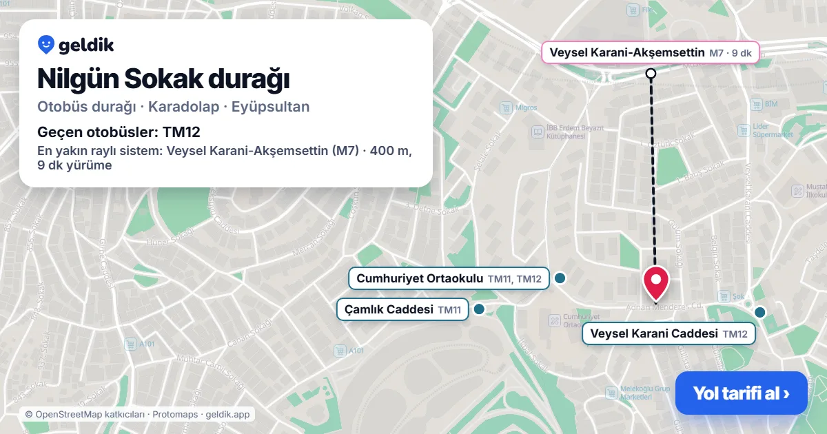 Nilgün Sokak otobüs durağı haritada: konumu ve yakındaki duraklar
