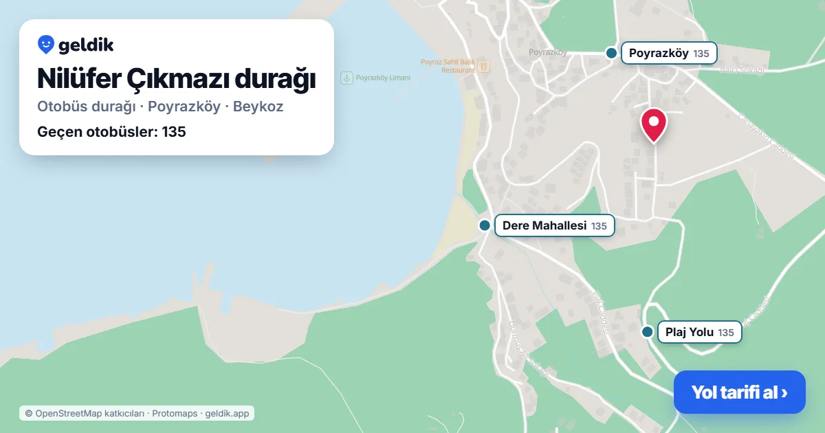 Nilüfer Çıkmazı otobüs durağı haritada: konumu ve yakındaki duraklar