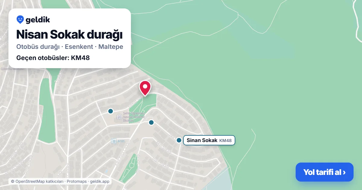Nisan Sokak otobüs durağı haritada: konumu ve yakındaki duraklar