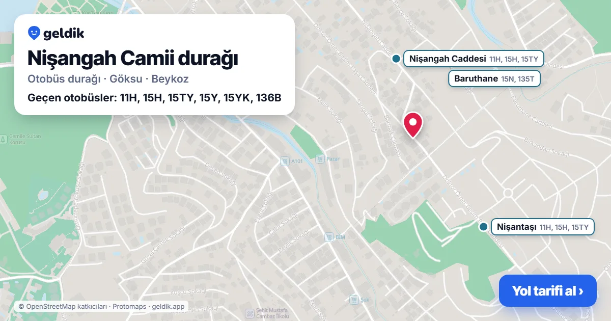 Nişangah Camii otobüs durağı haritada: konumu ve yakındaki duraklar