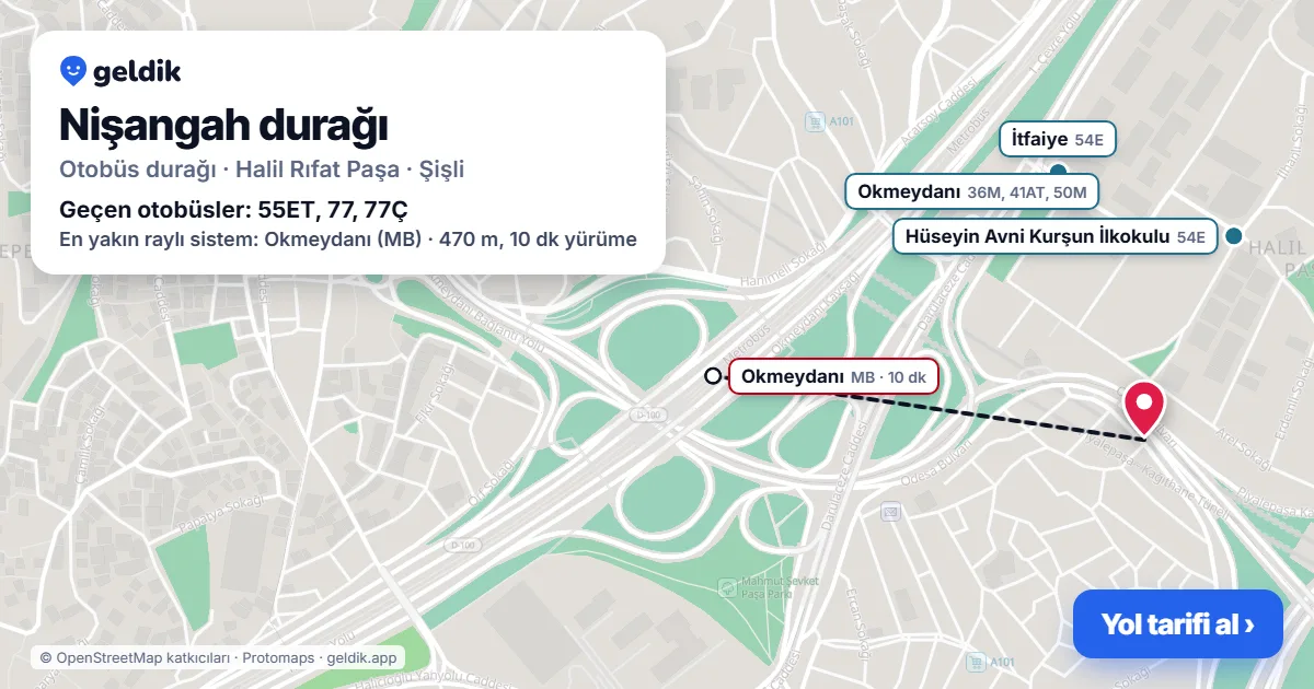 Nişangah otobüs durağı haritada: konumu ve yakındaki duraklar