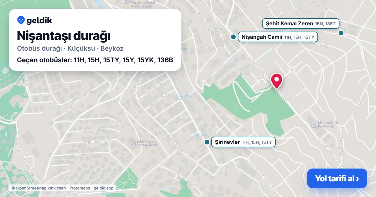 Nişantaşı otobüs durağı haritada: konumu ve yakındaki duraklar