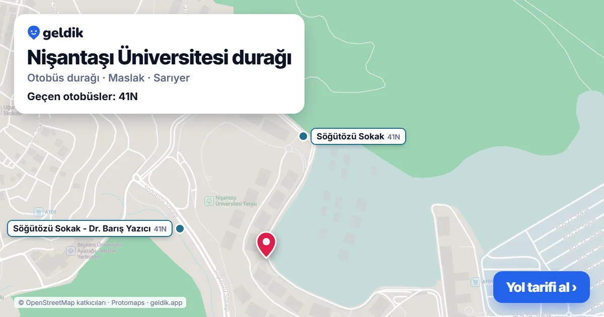Nişantaşı Üniversitesi otobüs durağı haritada: konumu ve yakındaki duraklar